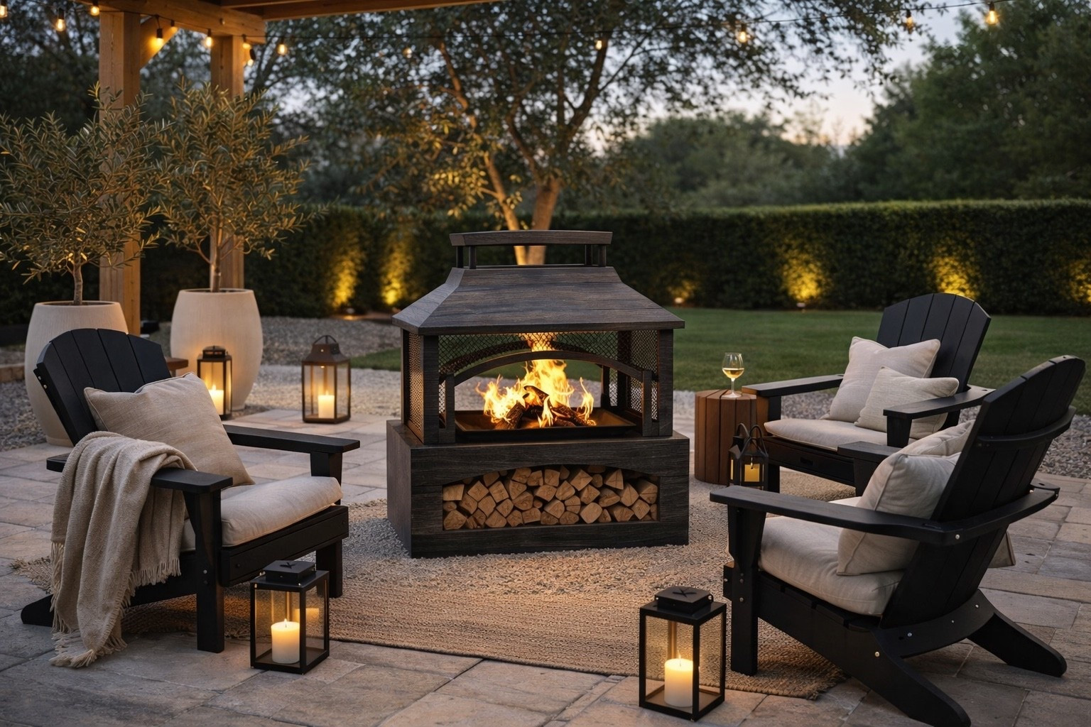 Affordable outdoor fireplace and Adirondack chairs styled to look elevated 

#LTKHome #LTKSaleAlert #LTKSeasonal