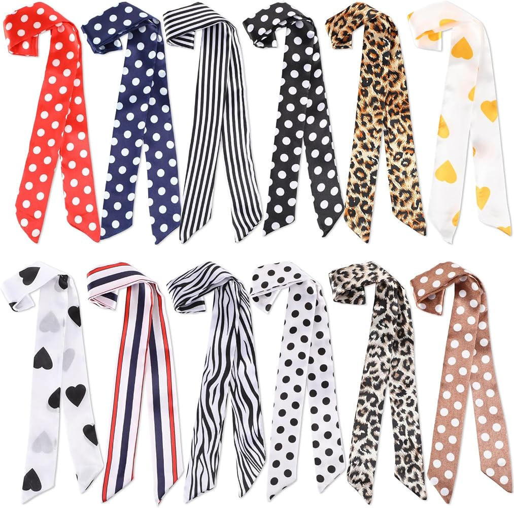 12 Pcs Women Handbag Head Scarf Hair Purse Scarf Handle Ribbon Satin Head Neckerchief Silk Headba... | Amazon (US)