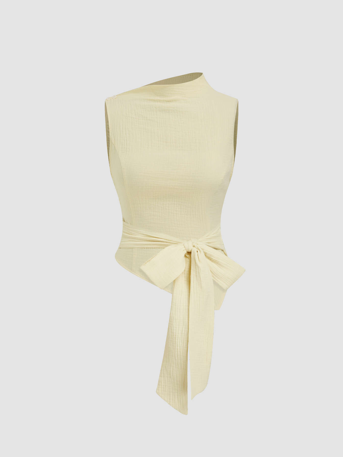 Cotton 100% Cotton Asymmetrical Neck Bowknot Button Tank Top For Daily Casual | Cider