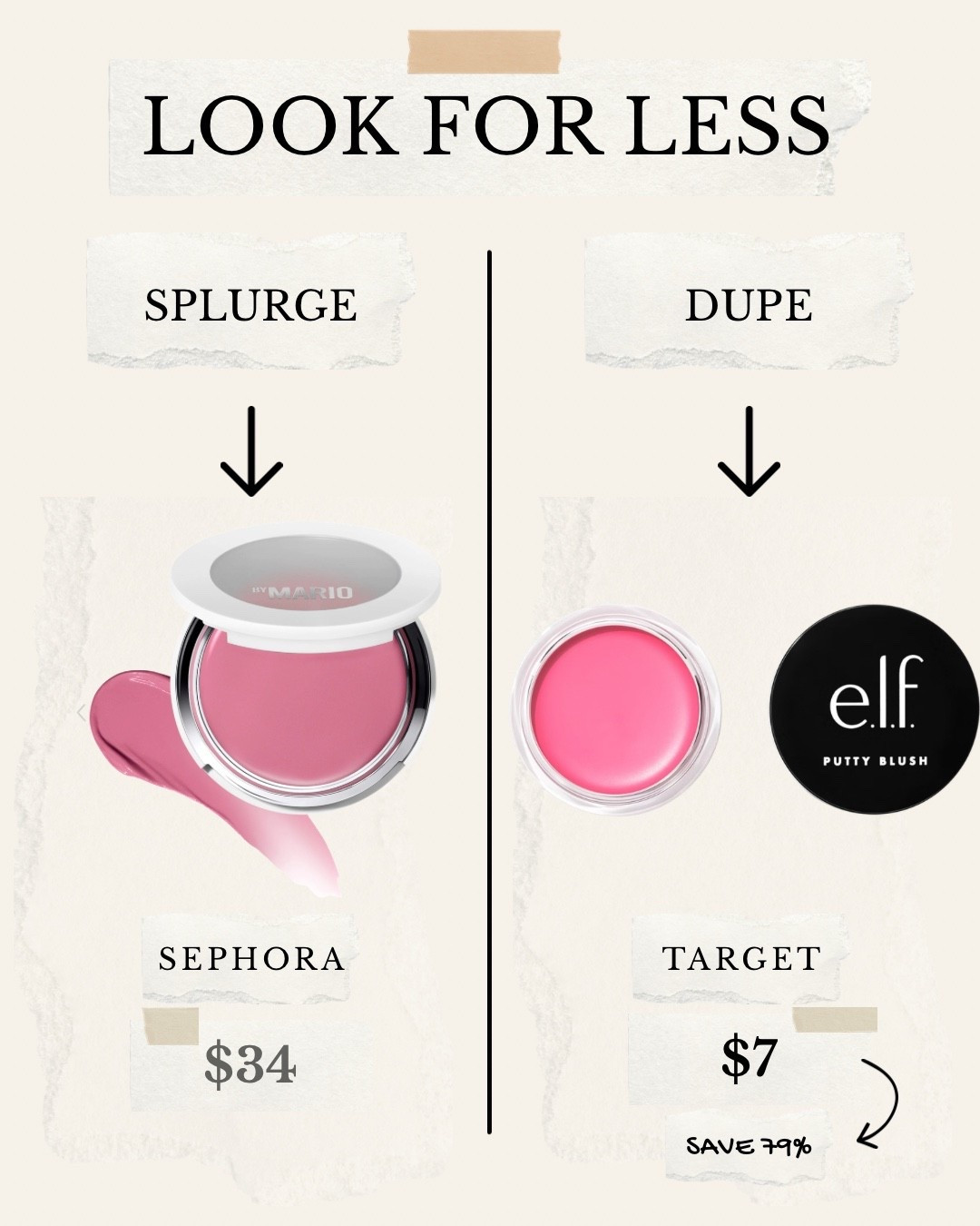 Look for less 👀
The e.l.f. Putty Blush is a $7 dupe for the Makeup by Mario Soft Pop Blush. Same creamy texture, same natural flush, and blends beautifully into the skin—without the $34 price tag. A must-have Target beauty find ✨

#LTKgrwm #LTKBeauty #LTKdayinmylife
