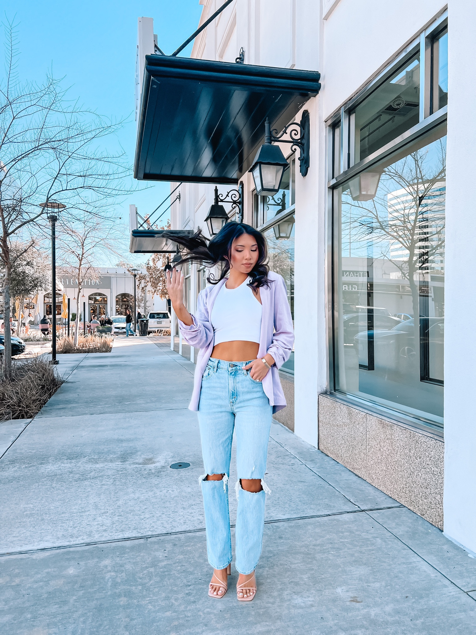 Valentine’s Day outfit, date night, workwear, blazer, lilac lavender purple, Abercrombie jeans, distressed denim, clear heels, happy hour, day to night

#LTKSeasonal #LTKFind #LTKGiftGuide