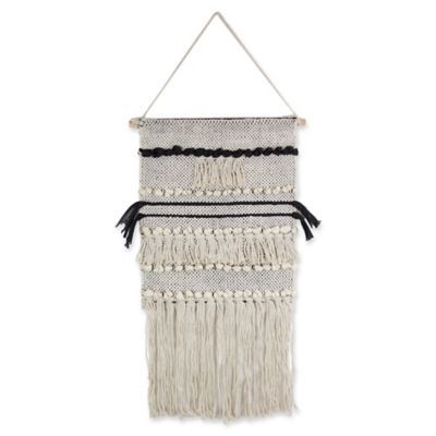 Marmont Hill Macramé Hanging 12-Inch x 24-Inch Wall Art in Black/White | Bed Bath & Beyond
