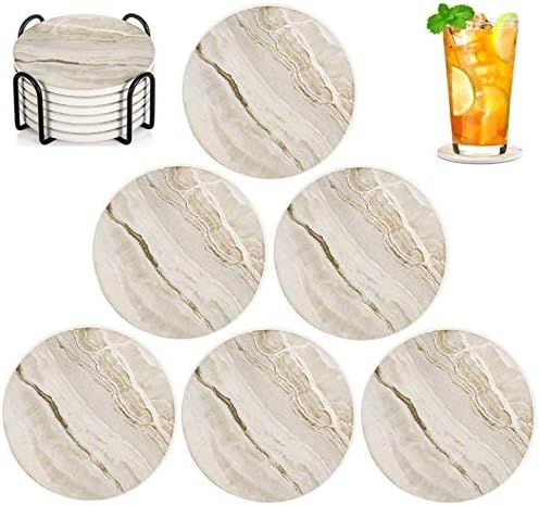 EASYLEE Coasters Absorbent Ceramic Stone Coasters set for Drinks,Glass Cup Holder Coffee Mug Plac... | Amazon (US)