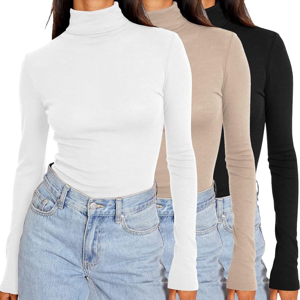 SUNBS Womens 3 Piece Turtleneck Long Sleeve Shirts Mock Neck Fall Fashion 2023 Slim Fit Winter Th... | Amazon (US)