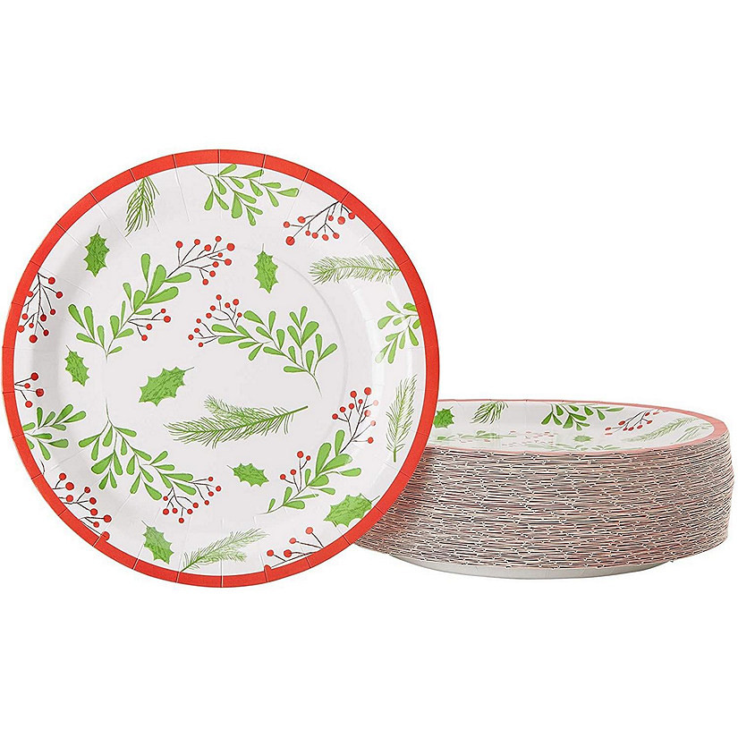 80-Pack Holly Berries Christmas Paper Plates, 9 Inches Decorative Paper Plates, Christmas Decorat... | Oriental Trading Company