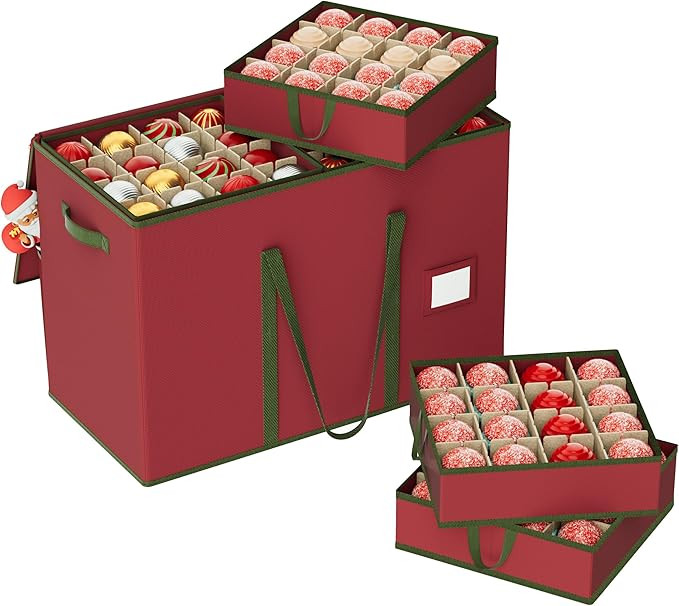 160-3” Large Christmas Ornament Storage Box, Dual Zippers, Stackable Christmas Storage Containe... | Amazon (US)