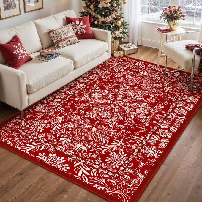 Christmas Area Rug 5x7 for Living Room Red Washable Non Slip Rug Soft Low Pile Carpet Boho Throw ... | Amazon (US)