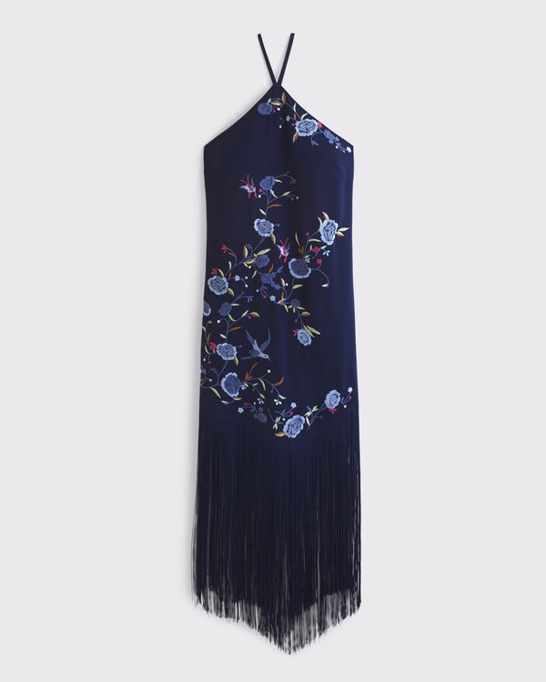 High-Neck Fringe Maxi Dress | Abercrombie & Fitch (US)
