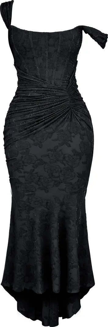 Cesca Floral Ruched High-Low Corset Dress | Nordstrom