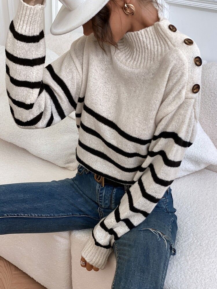 Striped Pattern Drop Shoulder Sweater | SHEIN