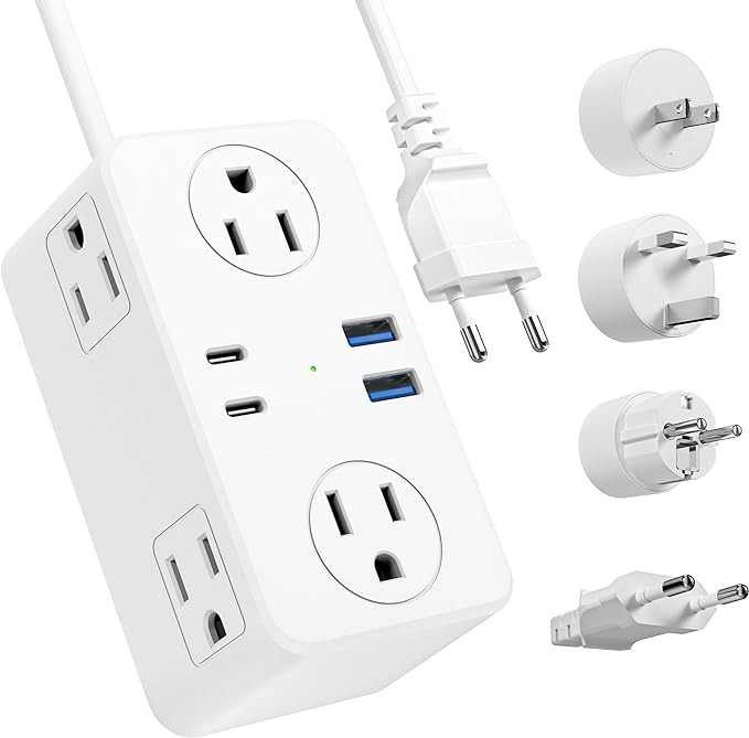 Kakyanill European Travel Plug Adapter, EU/UK/US Travel Plug Adapter Power Strip, 6 AC Outlets, 4... | Amazon (US)