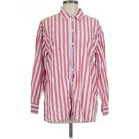 Universal Thread Long Sleeve Button Down Shirt: Red Stripes Pattern Tops - Size Large | ThredUp (US)