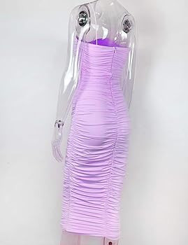 L'VOW Women's Sexy Ruched Bodycon Spaghetti Strap Backless Maxi Pencil Formal Dress | Amazon (US)