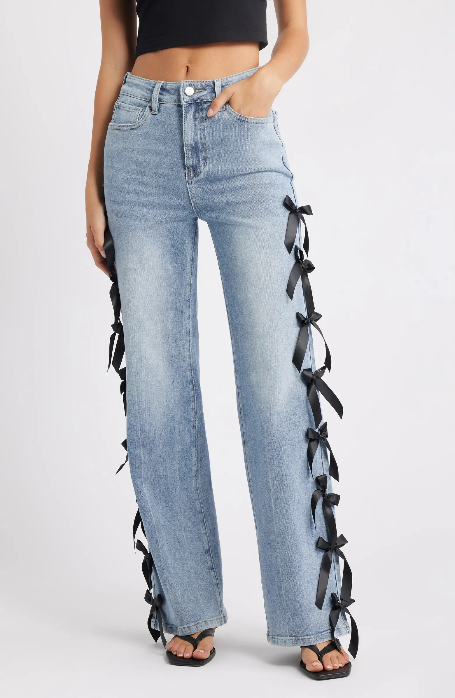 Bow High Waist Wide Leg Jeans | Nordstrom