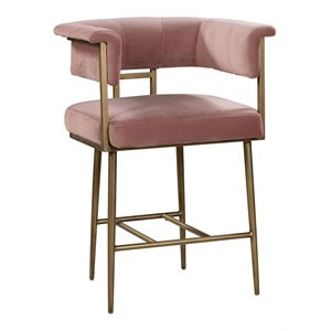 TOV Furniture Astrid 26.2" Transitional Velvet Counter Stool in Pink | Cymax