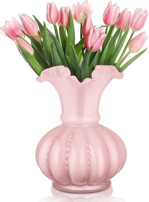 Joeyan Handmade Pink Glass Flower Vase,7.9" Vintage Decorative Urn Vase for Centrepieces Bouquet ... | Amazon (US)