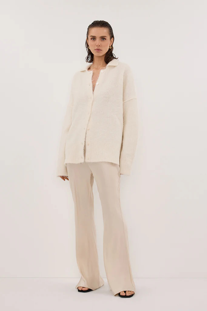 SALMA IVORY POLO NECK KNIT CARDIGAN | DISSH