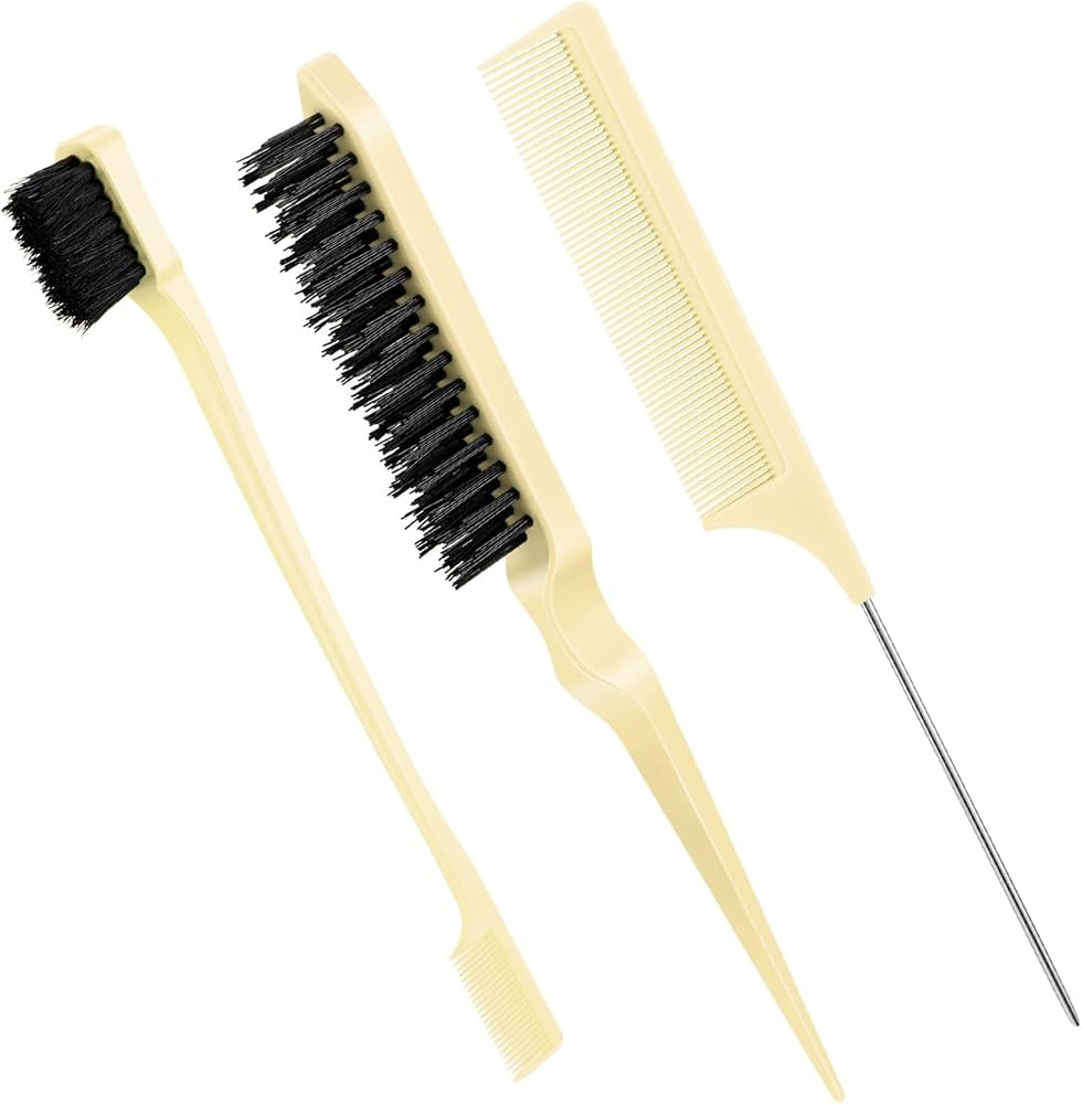 Geiserailie 3 Pcs Slick Back Hair Brush Set Bristle Hair Brush Edge Control Brush Teasing Comb fo... | Amazon (US)