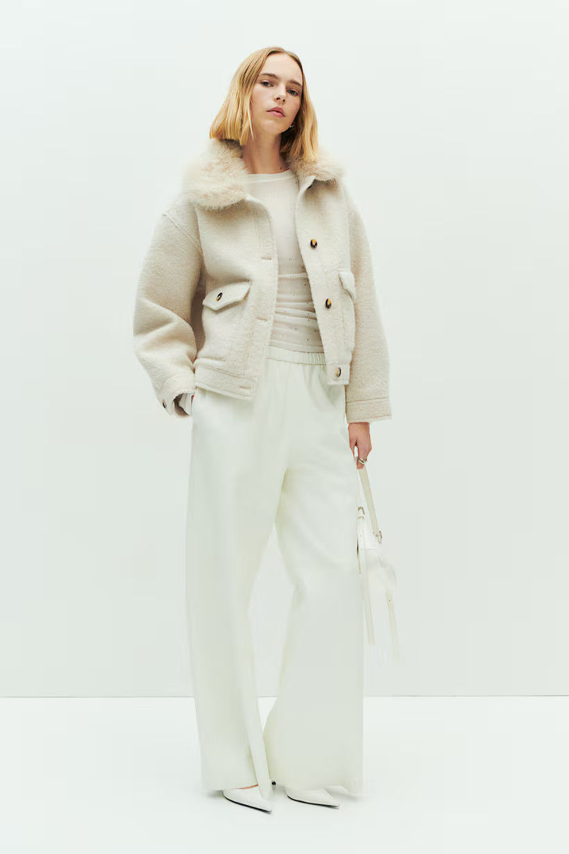 Twill Jacket with Fluffy Collar | H&M (US + CA)