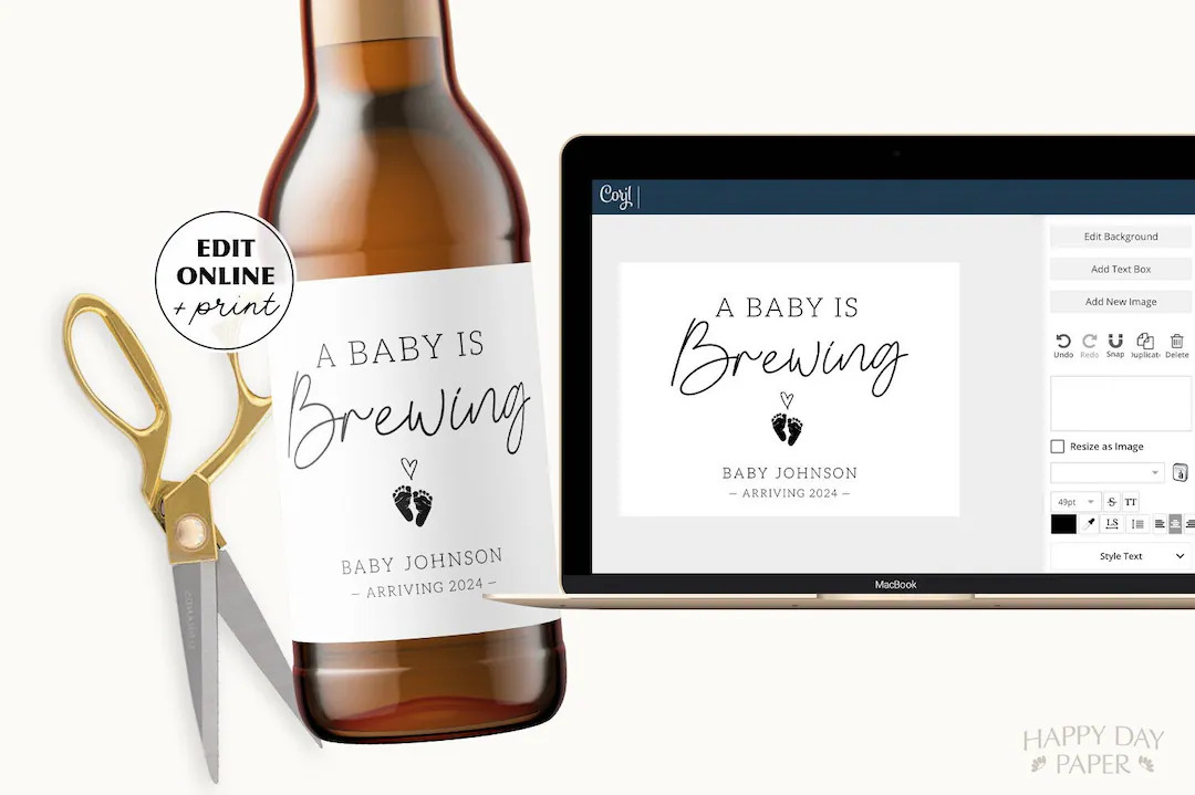 Printable Pregnancy Announcement Beer Label Template • A Baby is Brewing • Edit Online & Prin... | Etsy (US)
