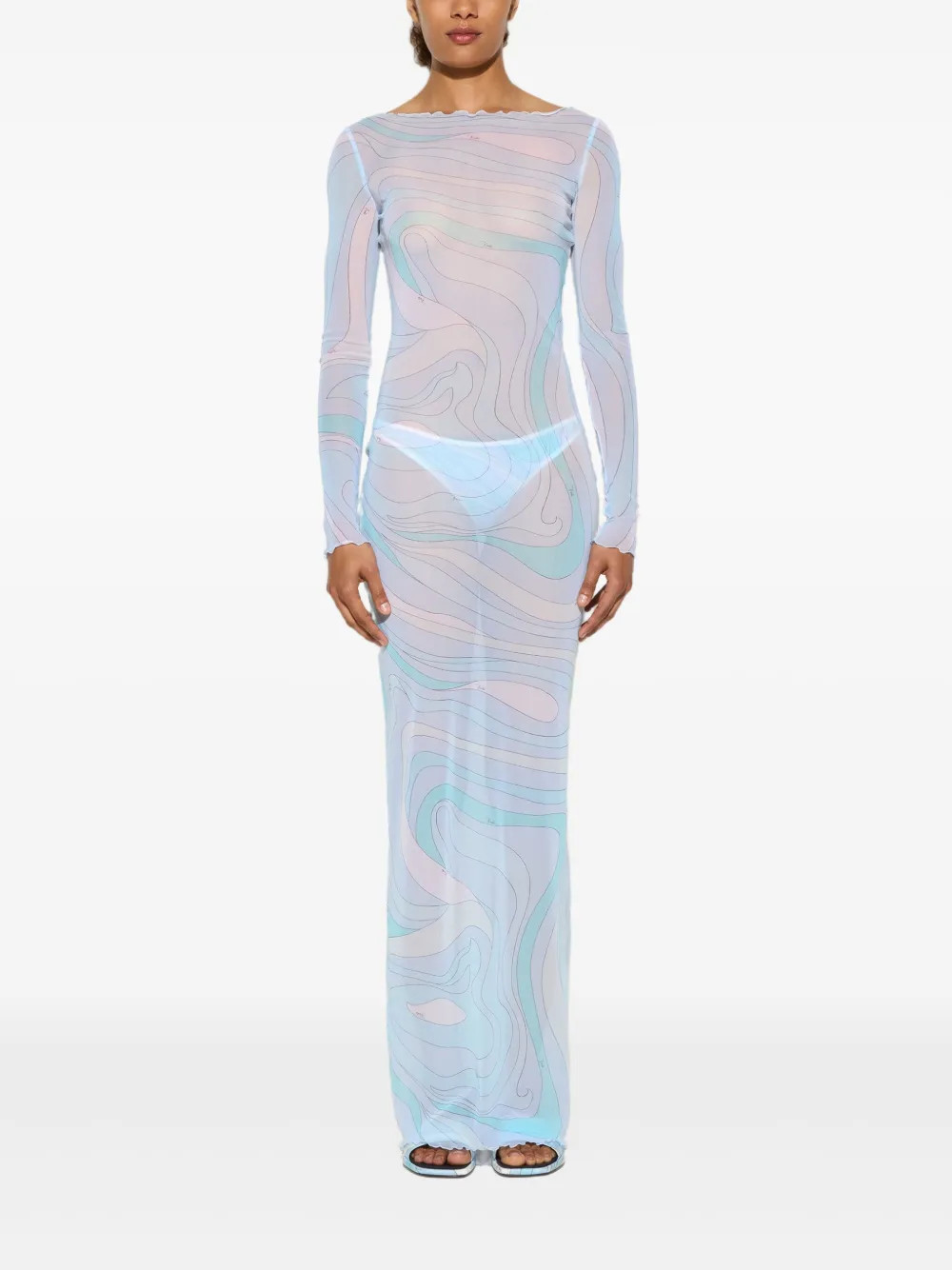 PUCCI marmo-print Tulle Maxi Dress | Blue | FARFETCH | Farfetch Global
