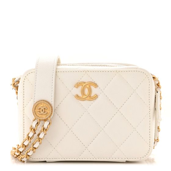 Caviar Quilted Twist Your Buttons Clutch With Chain White | FASHIONPHILE (US)