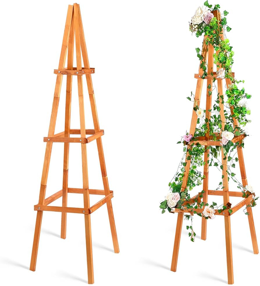 Wonderjune 70.8in Tall Wooden Obelisk Trellis Outdoor Garden Trellises Easy Assembly Climbing Pla... | Amazon (US)