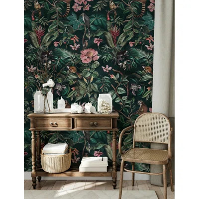 Dark Botanical Jungle Wallpaper Bryelle Peel & Stick Floral Roll | Wayfair North America