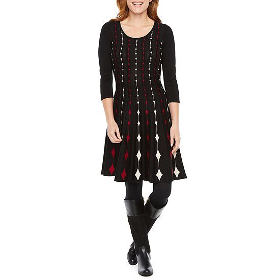 Danny & Nicole 3/4 Sleeve Diamond Sweater Dress | JCPenney