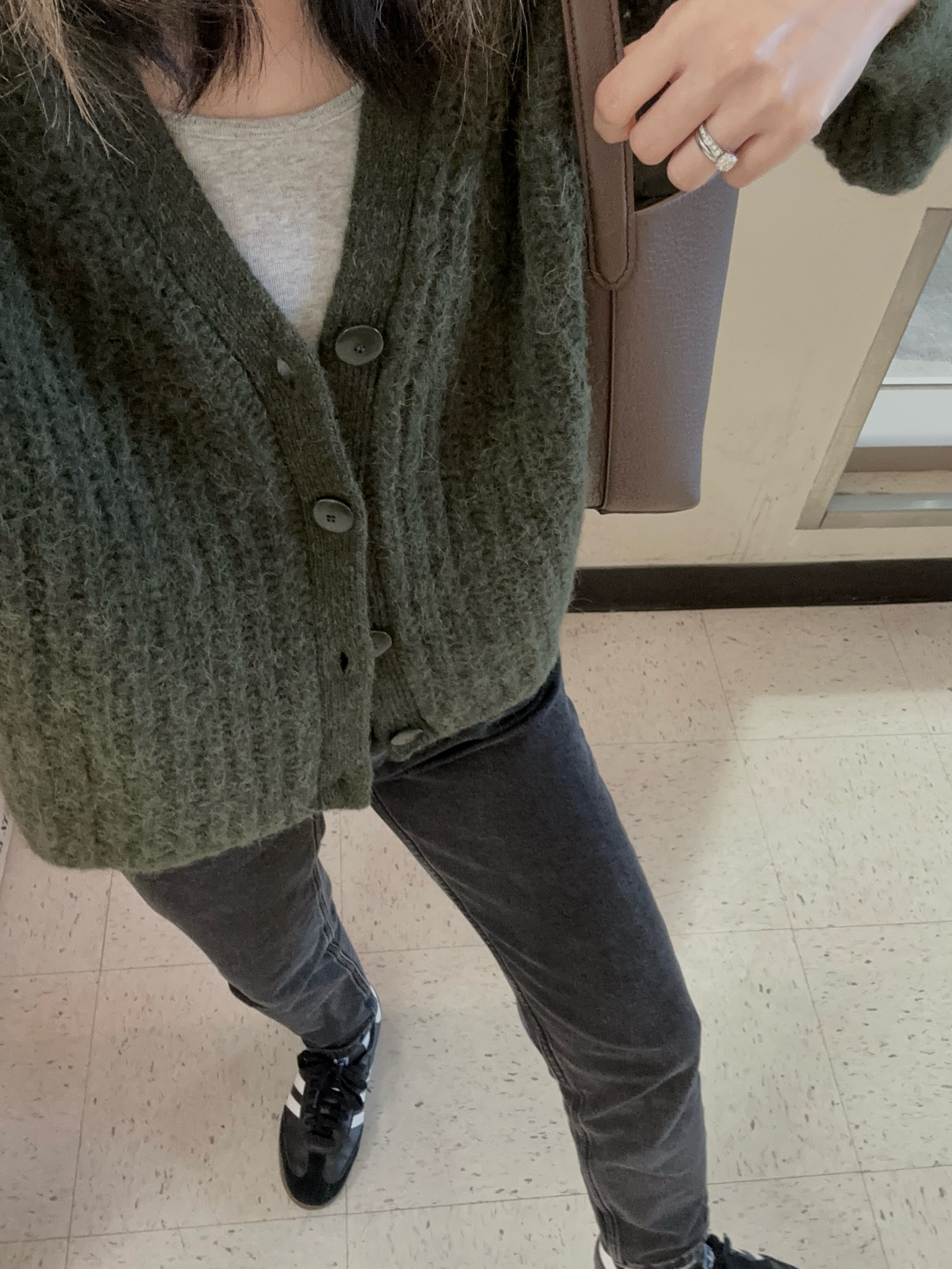 Sezane Basile cardigan xs
Everlane jeans tts. 
Gap tank top
The Row tote small

#LTKwinter #LTKcanada #LTKspring