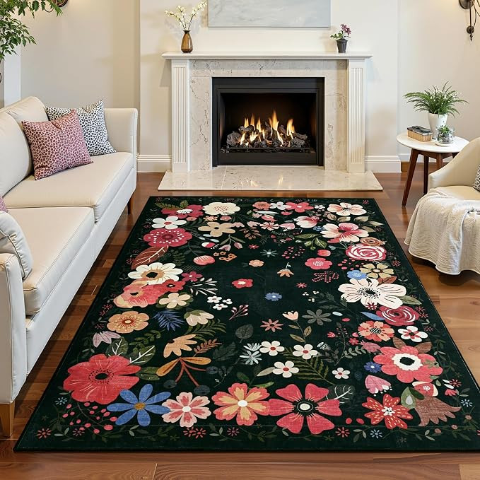 Vasofe 3x5 Rug for Bedroom,Washable Rugs for Living Room, Entryway, Indoor Floor Mat, Small Flora... | Amazon (US)