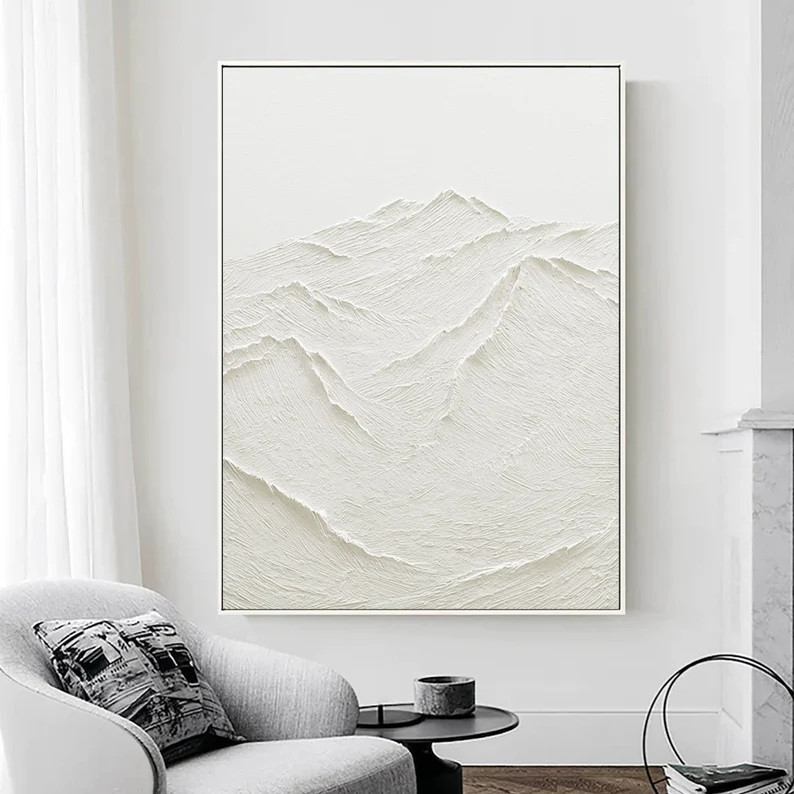 Large White Abstract Painting 3D White Texture Painting Mountain Painting Modern Living Room Abst... | Etsy (US)
