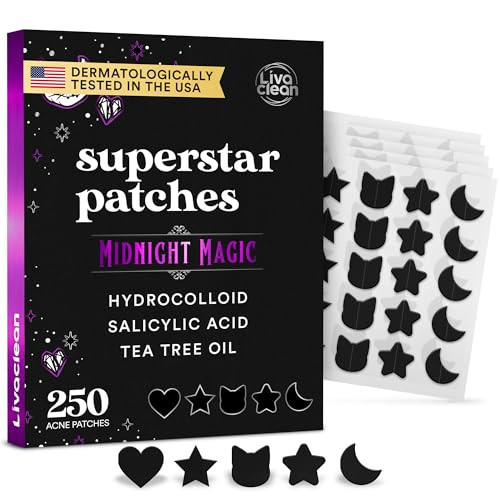 Livaclean 250CT Black Star Pimple Patches for Face - Hello Kitty Pimple Patches Black w/Salicylic Acid & Tea Tree Oil - HSA/FSA Compliant Hydrocolloid Acne Patch, Cute Blemish Patches, Zit Patch | Amazon (US)