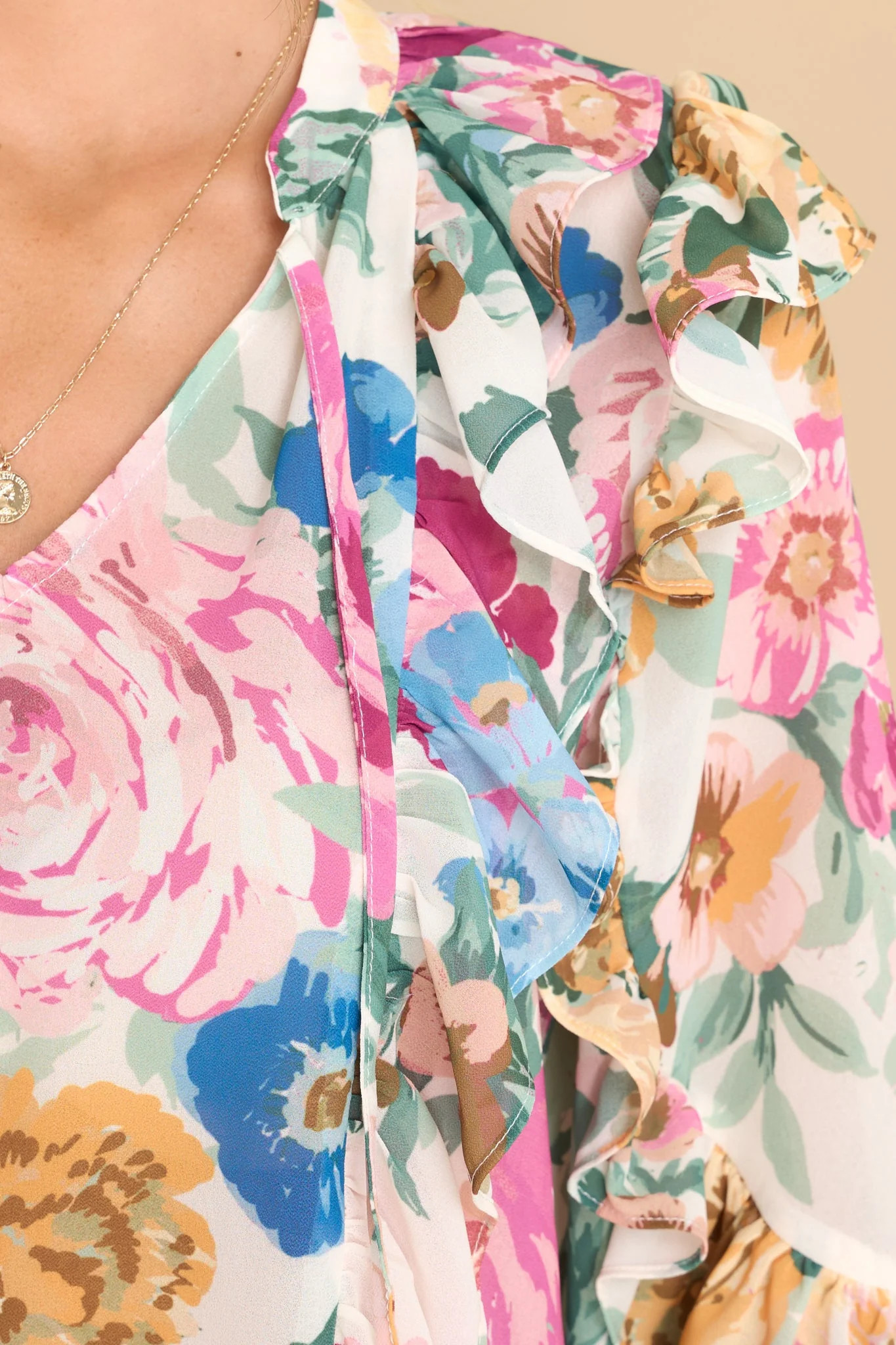 Boldest Bloom Ivory Floral Print Top | Red Dress