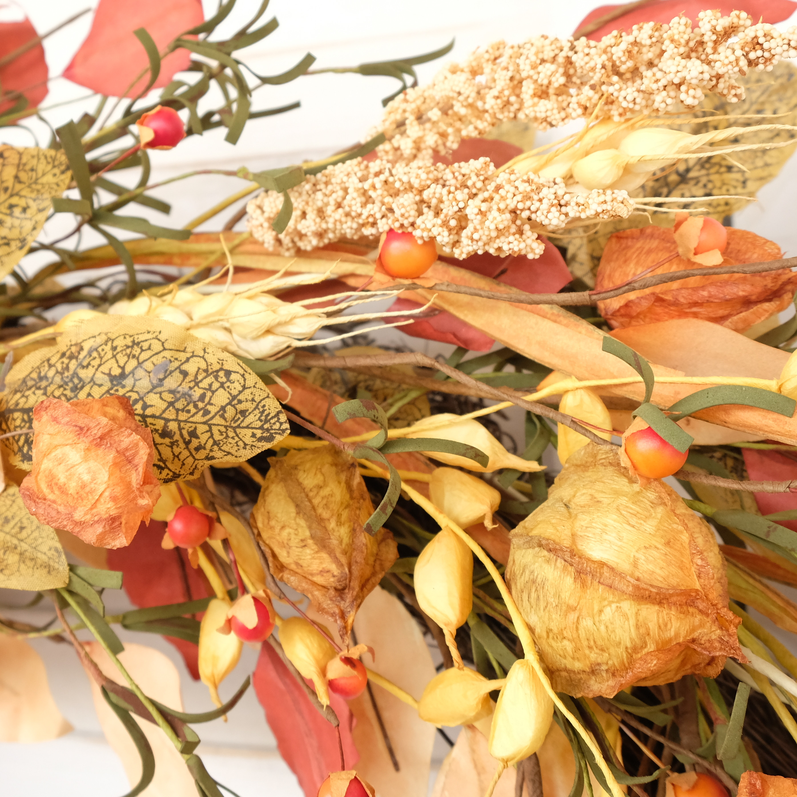 22-23 inch Fall Wreath Berries Front Door Wreath Artificial Leaves Grain Wreath Harvest Wheat Ear... | Walmart (US)