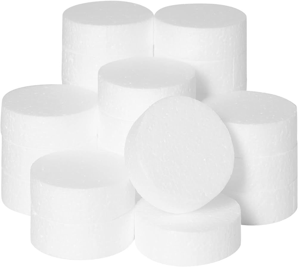 24 Pack Foam Circles for Crafts - 3 Inch Round Polystyrene Discs for DIY Projects (1 Inch Thick, ... | Amazon (US)