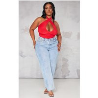 Plus Red Slinky Cross Front Halterneck Bodysuit | PrettyLittleThing US