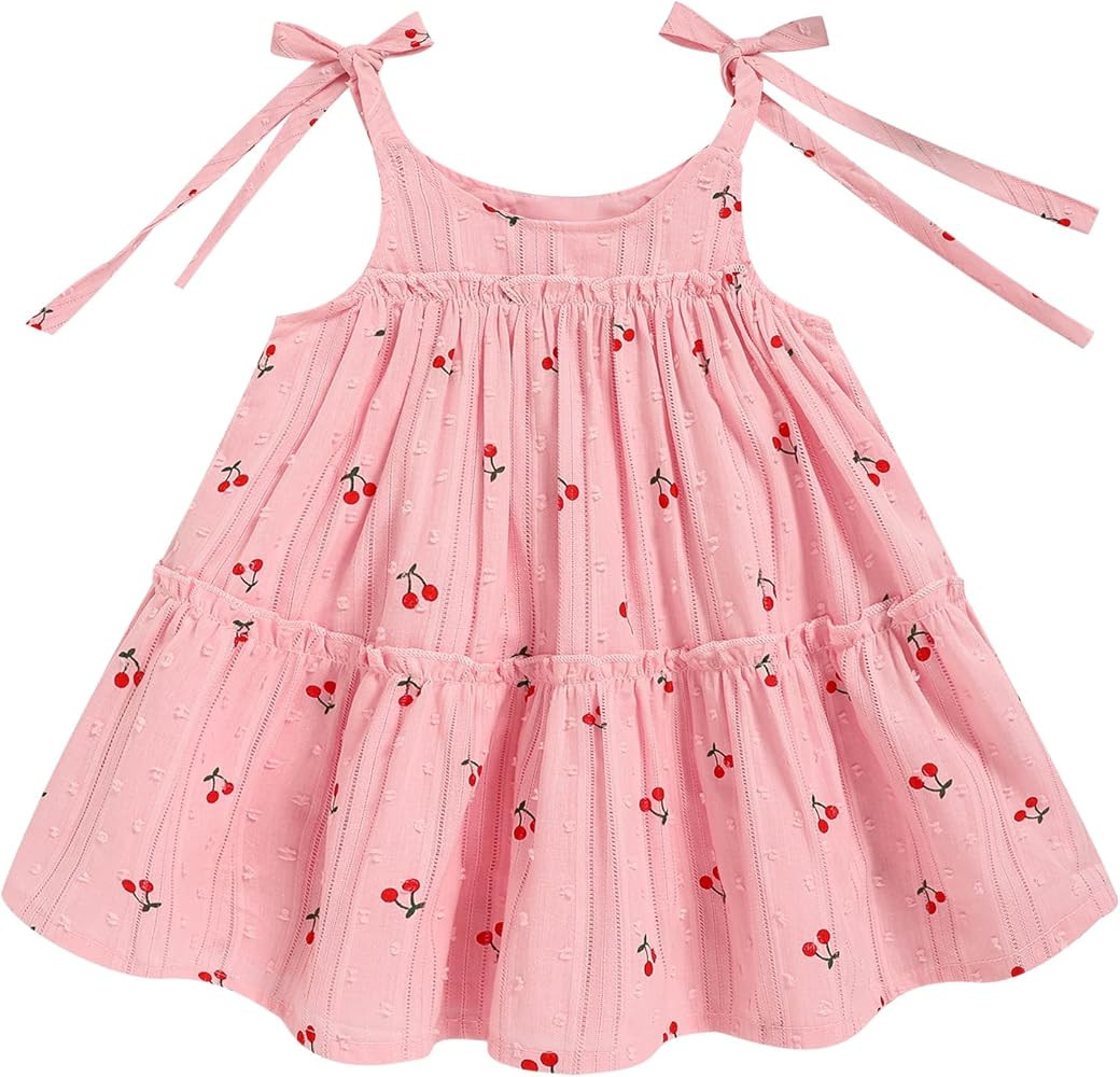 Toddler Baby Girl Summer Dress - Sleeveless Dot Tiered Sundress with Adjustable Tie-Shoulders for... | Amazon (US)