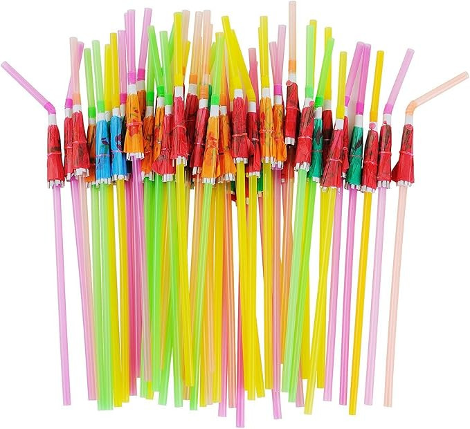 ALINK 50 Umbrella Parasol Drinking Straws, Hawaiian Beach Cocktail Luau Party Decorations Supplie... | Amazon (US)