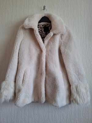 River Island Women’s Cream Faux Fur Coat with Animal Print Lining Size 10 bnwot | eBay UK