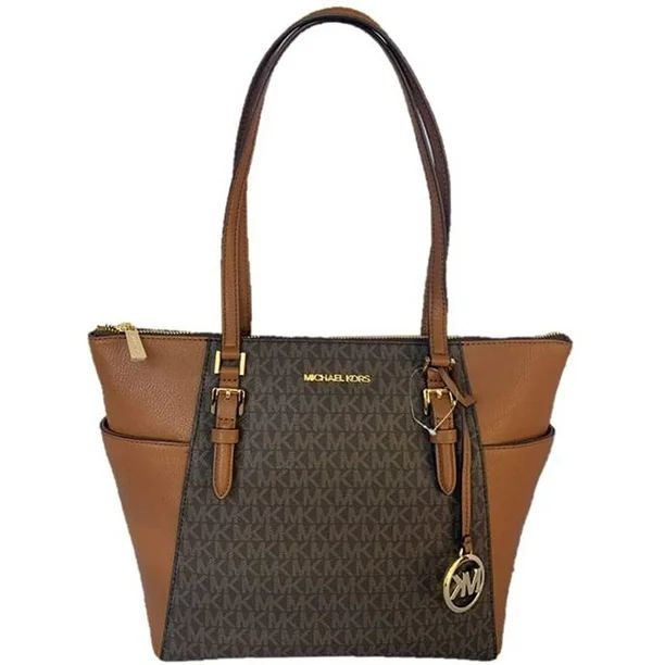Michael Kors Charlotte Signature Leather Large Top Zip Tote Handbag Bag (Brown) - Walmart.com | Walmart (US)