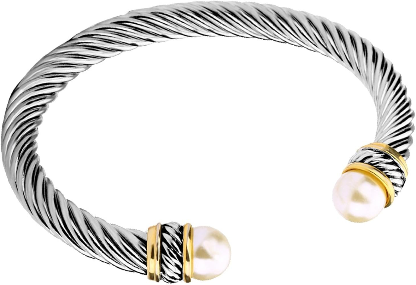 Fashion Jewelry Brand Cable Wire Bangle Elegant Beautiful Imitation Pearl Valentine | Amazon (US)