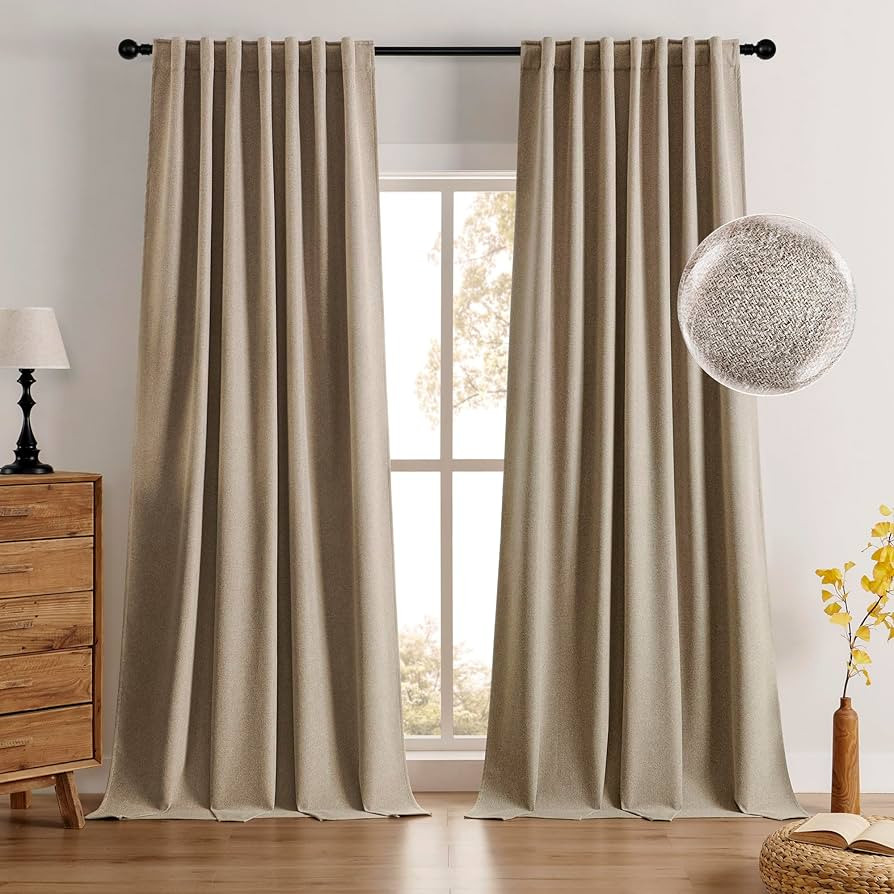 XiDi Linen Blackout Curtains for Bedroom Living Room,Beige Curtains 84 Inch Length 2 Panels Set,T... | Amazon (US)