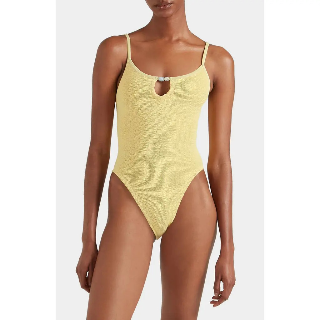 Hunza G Mia Beaded One-Piece Swimsuit in Butter at Nordstrom | Nordstrom