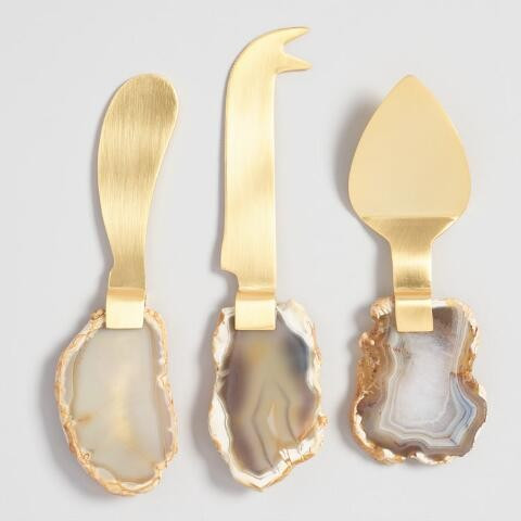Gold Agate Slice Cheese Knives 3 Piece Set | World Market