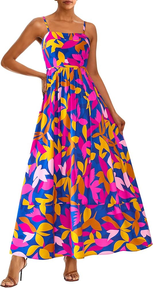 PRETTYGARDEN Summer Dresses for Women 2025 Beach Maxi Dress Spaghetti Strap Floral Boho A Line We... | Amazon (US)