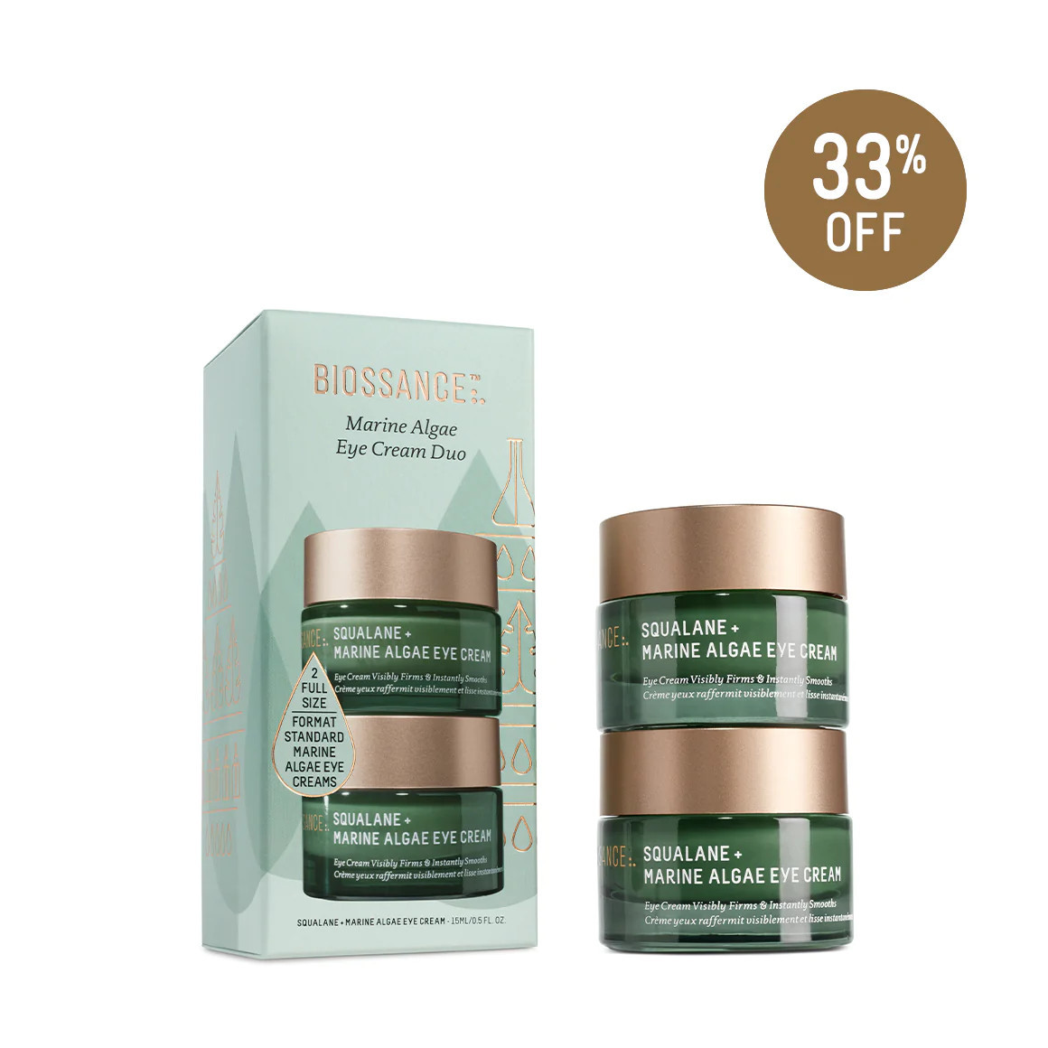 Biossance Squalane & Marine Algae Eye Cream Skin Care Full Size Duo/(15 ml/0.5 oz) Cruelty Free, Fra | Biossance (US)