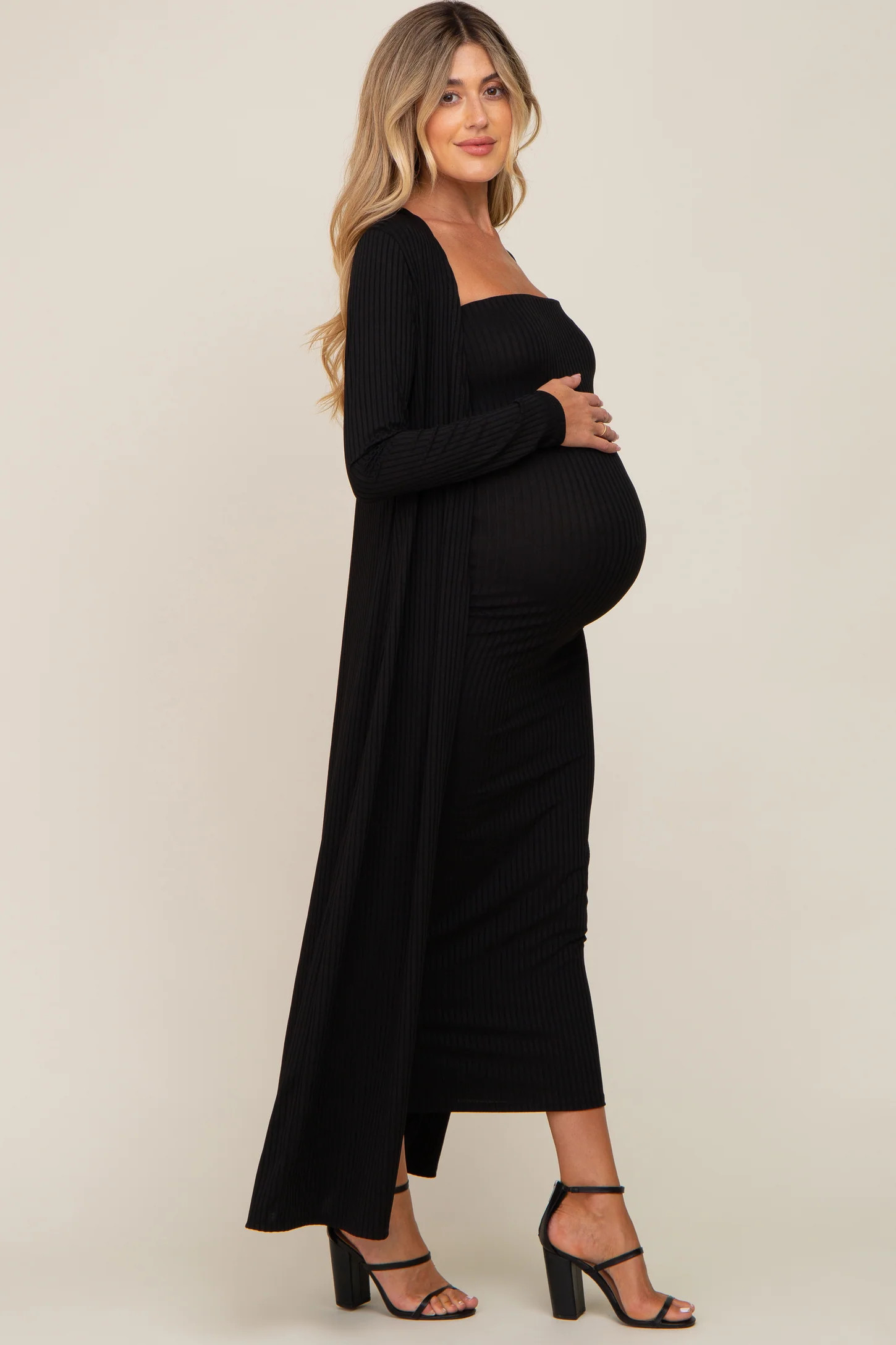 Light Blue Ribbed Sleeveless Dress Cardigan Maternity Set | PinkBlush Maternity
