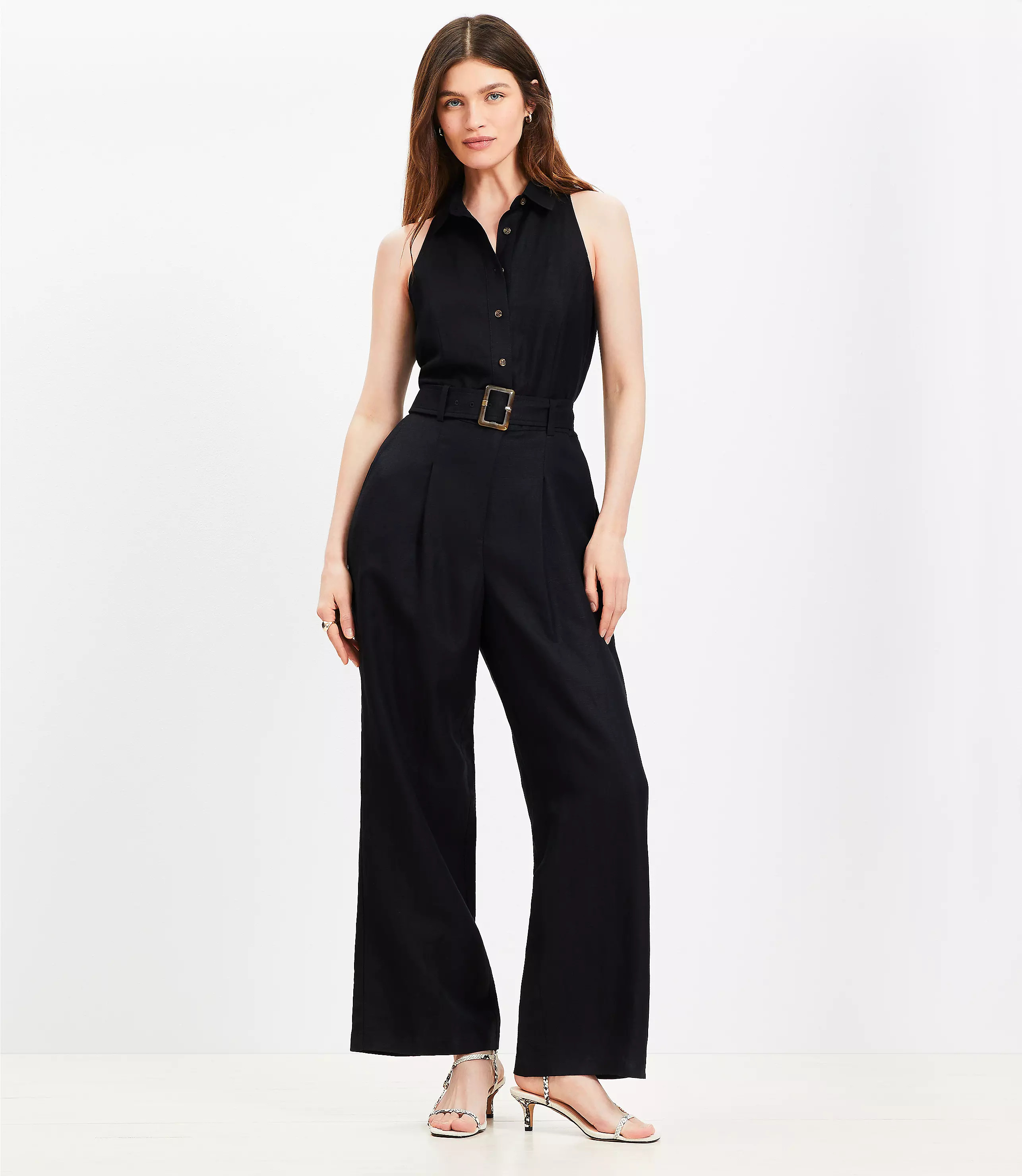 Linen Blend Halter Jumpsuit | LOFT