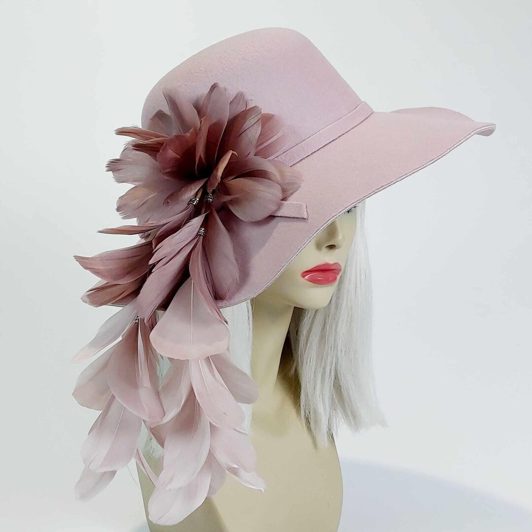 Dusty Pink Ombré Feather Hat Kentucky Derby Race Hat Dusty Pink Felt Hat Vintage Style Hat Weddi... | Etsy (US)
